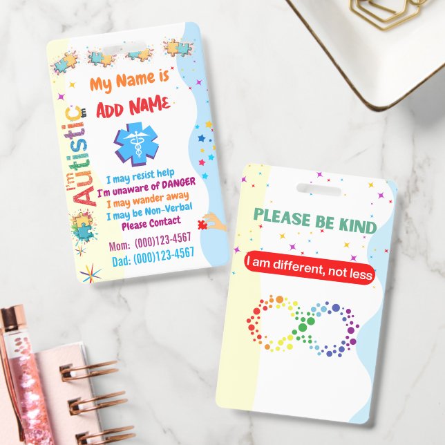 Crachá Autism Alert Nonverbal Autistic Contact Badge (Escritório)