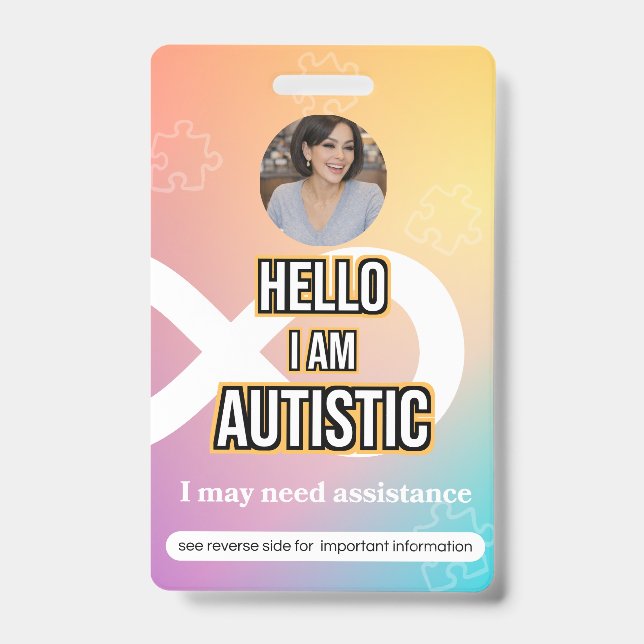 Crachá Autism Alert Photo ID Alert Badge (Frente)