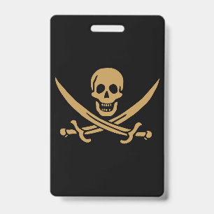 Crachá Aztec Dourado Crânio e Cutlass Pirata Calico Jack