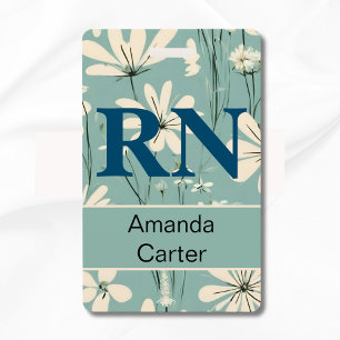 Crachá Azul Branco Moderno Daisy Nome Personalizado Enfer