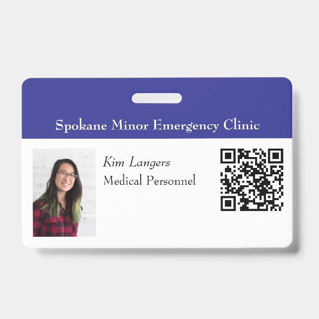 Crachá Azul com Foto ID Horizontal e Código QR (Frente)