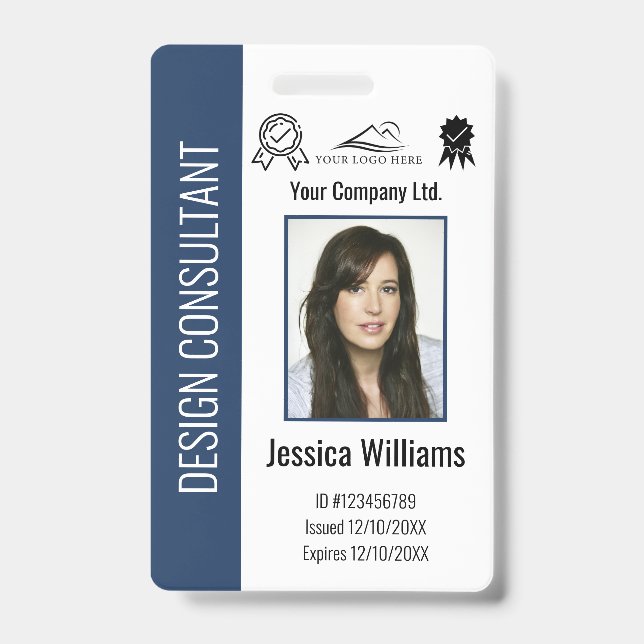 Crachá Azul de ID Personalizado para Funcionários  (Frente)