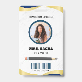 Crachá Azul e Dourado Empresa Moderno Retrato de Professo