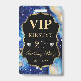 Crachá Azul e Dourado Glitter Celestial Ágata Aniversário