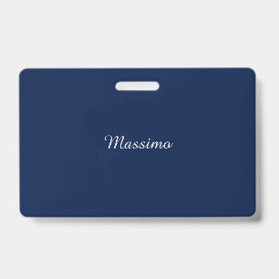 Crachá Azul Escuro Elegante Casual Nome Próprio Manuscrit