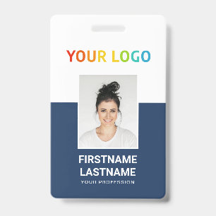Crachá Azul Foto do Funcionário Personalizada, Logotipo