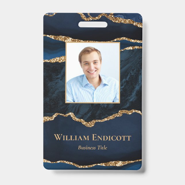Crachá Azul Marinho Ágata Dourada Identificação Profissio (Frente)