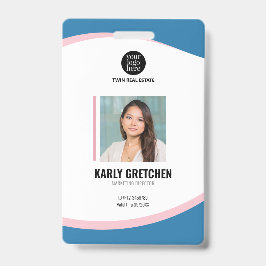 Crachá Azul Rosa Personalizado para Funcionário Co