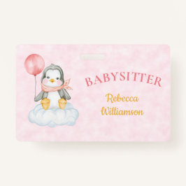 Crachá Babysitter Cute Penguin Business Nome de etiqueta