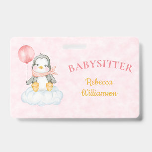 Crachá Babysitter Cute Penguin Etiqueta de Nome de Negóci