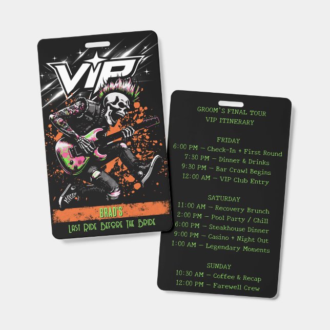 Crachá Bachelor Party VIP Badge Backstage Pass (Frente e verso)