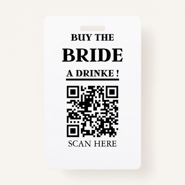 Crachá Bachelorette QR code Comprar A Noiva Uma Bebida (Frente)