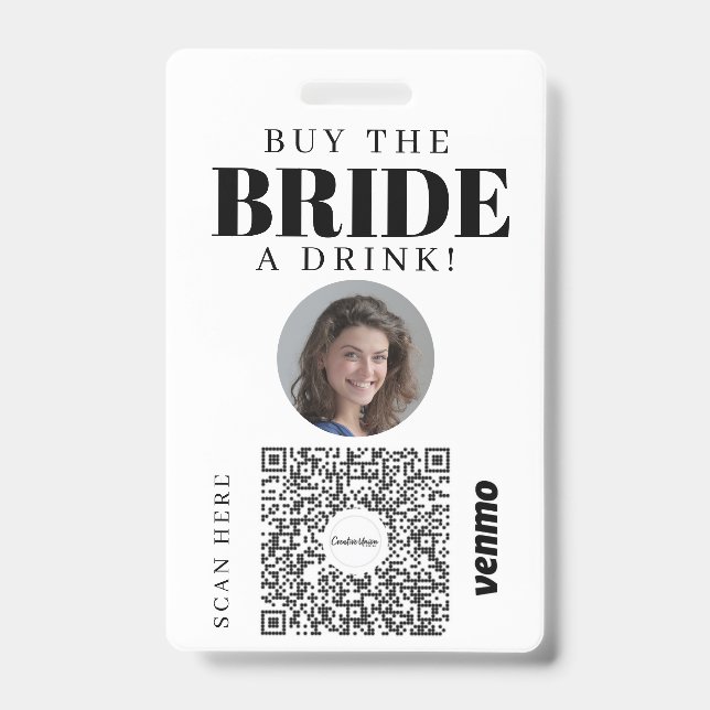 Crachá Bachelorette Venmo Código QR Comprar Noiva A Bebid (Frente)