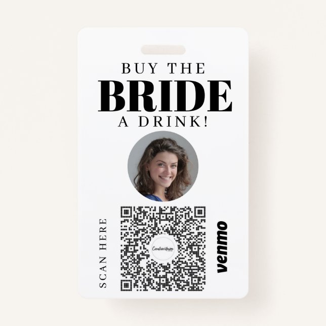 Crachá Bachelorette Venmo Código QR Comprar Noiva A Bebid (Frente)