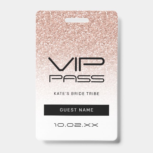 Crachá Bachelorette VIP Pass Lanyard - Brilho Rosa (Front)