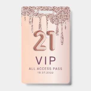 Crachá Balão de Aniversário de 21 Anos com Brilho em Dour