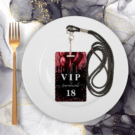 Crachá Balões pretos vermelhos de aniversário brilham vip