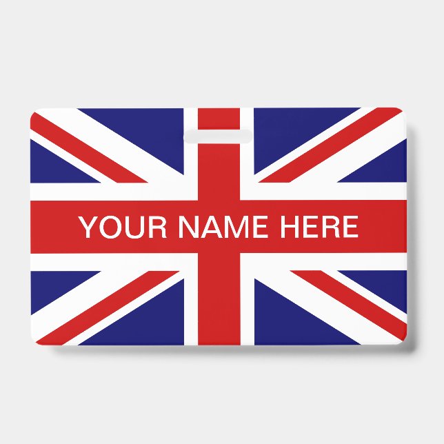 Crachá bandeira britânica Union Jack nome personalizado (Frente)