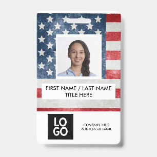Crachá Bandeira dos EUA Americana Personalizada Foto Nome