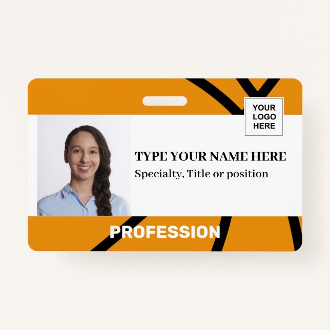 Crachá Basquete | Empregado | Foto, código do bar, logoti (Frente)