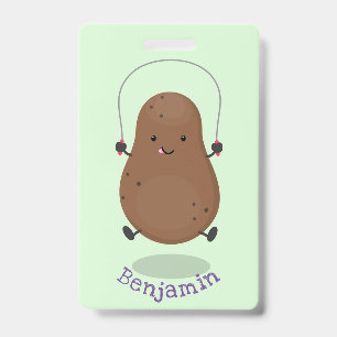 Crachá Batata feliz e fofa saltando corda desenho animado