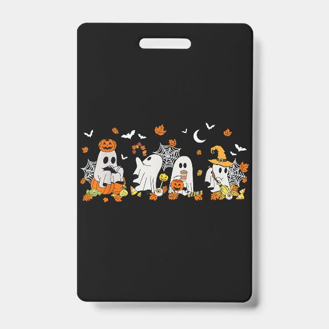 Crachá Bebendo Fantasma Bonito Café Halloween Queda Ghost (Frente)
