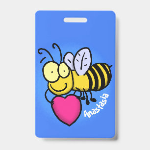 Crachá Belo abelha engraçada com ilustração cardíaca