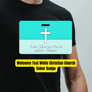 Crachá Bem-vindo ao Anfitrião da Igreja Cristã Azul Claro