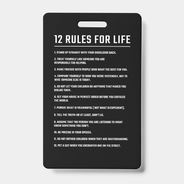 Crachá Birthday Gift 12 Rules For Life (Frente)
