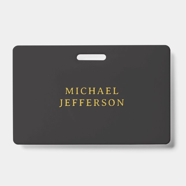 Crachá Black & Gold Minimalist Plain Modern Own Name (Frente)