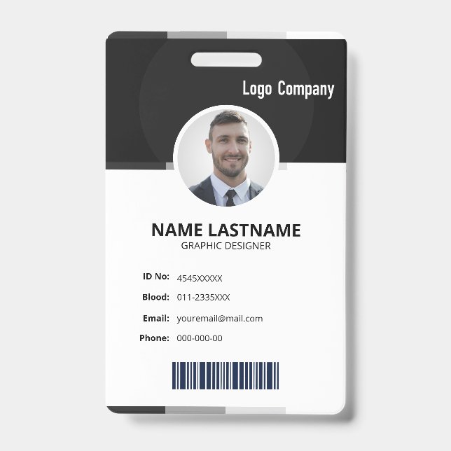 Crachá Black Modern ID Identification Card Photo Badge (Frente)