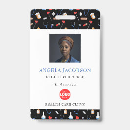 Crachá Black Pattern Registered Nurse Healthcare Logo QR