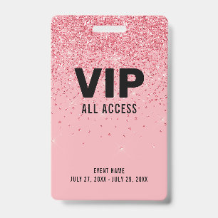 Crachá Black Pink Glitter VIP Passaporte de Acesso Total 