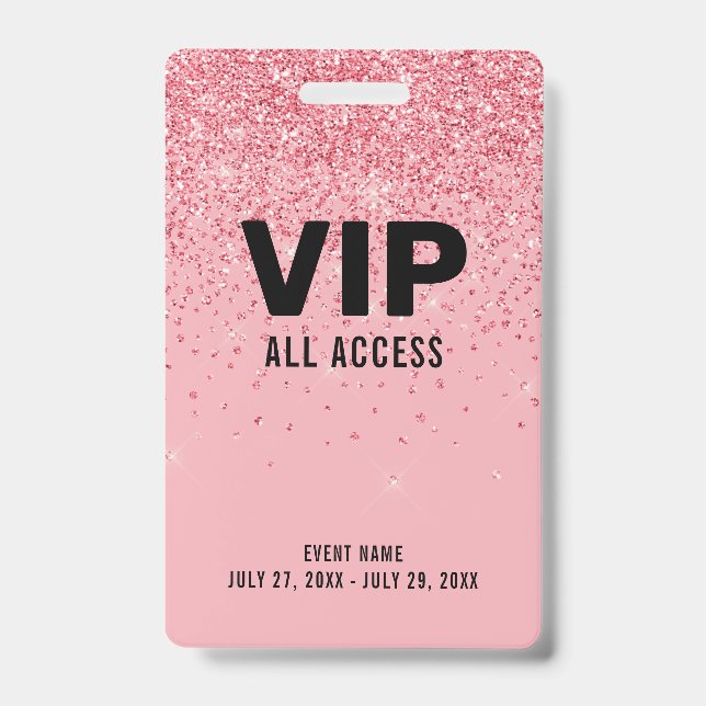 Crachá Black Pink Glitter VIP Passaporte de Acesso Total  (Frente)