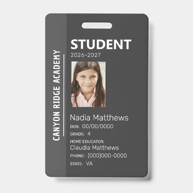 Crachá Black Stripe Homeschool Student ID Badge (Frente)