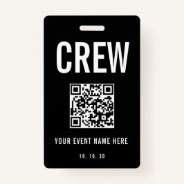 Crachá Black White Crew Backstage Pass QR Code Concert