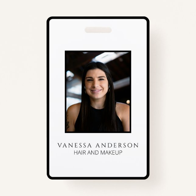 Crachá Black White Modern Business Logo Photo Salon Spa  (Verso)