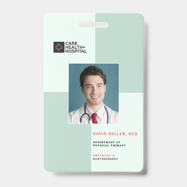 Crachá Blocos de ID Médico + Código de Barras | Vertical (Frente)
