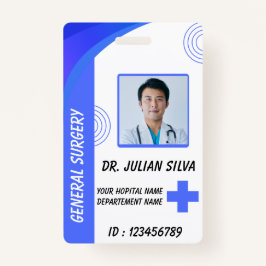Crachá Blue Hospital Employee ID Badge Template