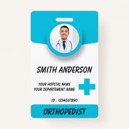 Crachá Blue Hospital Logo Employee Photo ID Badge