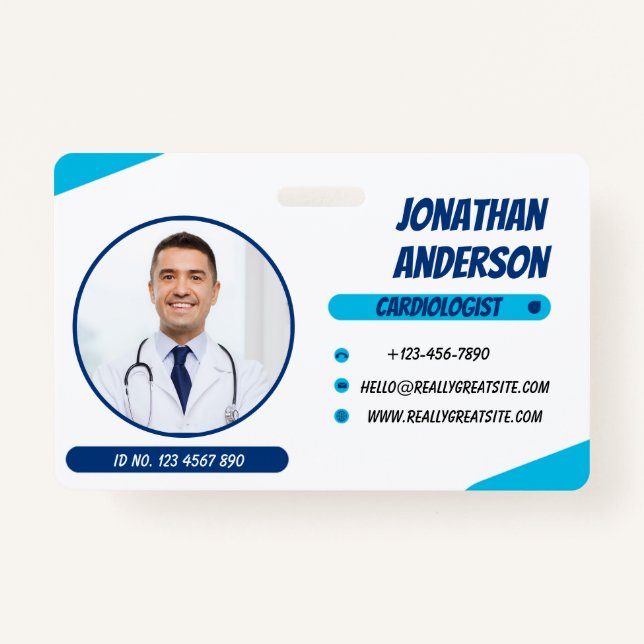 Crachá Blue | Hospital Medical Employee Photo ID Badge (Frente)