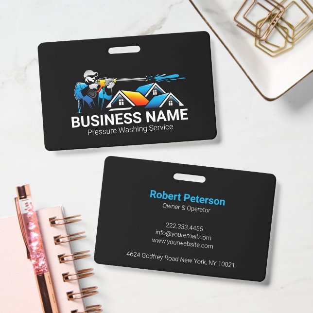 Crachá Blue Orange Pressure Washing House Logo (Office)