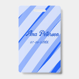 Crachá Blue pastel add name date boho retro lines pattern