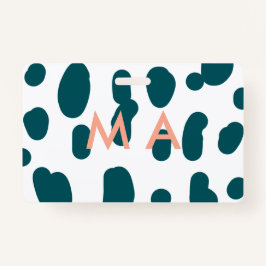 Crachá Blue polkadot orange pastel monogram man letter pa