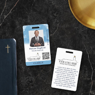 Crachá Blue Sky White Clouds Logo QR Code Church ID