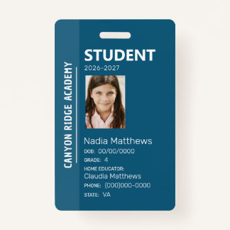 Crachá Blue Stripe Homeschool Student ID Badge