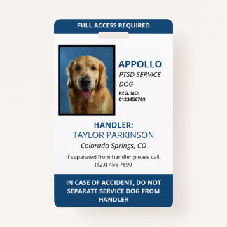 Crachá Blue White Service Dog Photo ID