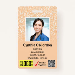 Crachá Blush Glitter Technician Photo ID QR Barcode Crach