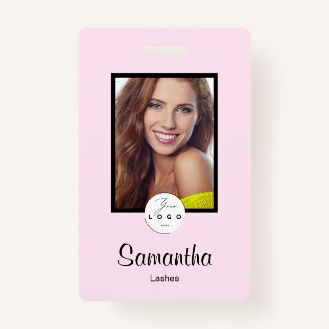 Crachá Blush Pink Black Script Logo Photo Makeup Badge (Frente)