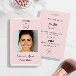 Crachá Blush Pink Modern Photo Logo Makeup Employee Badge
